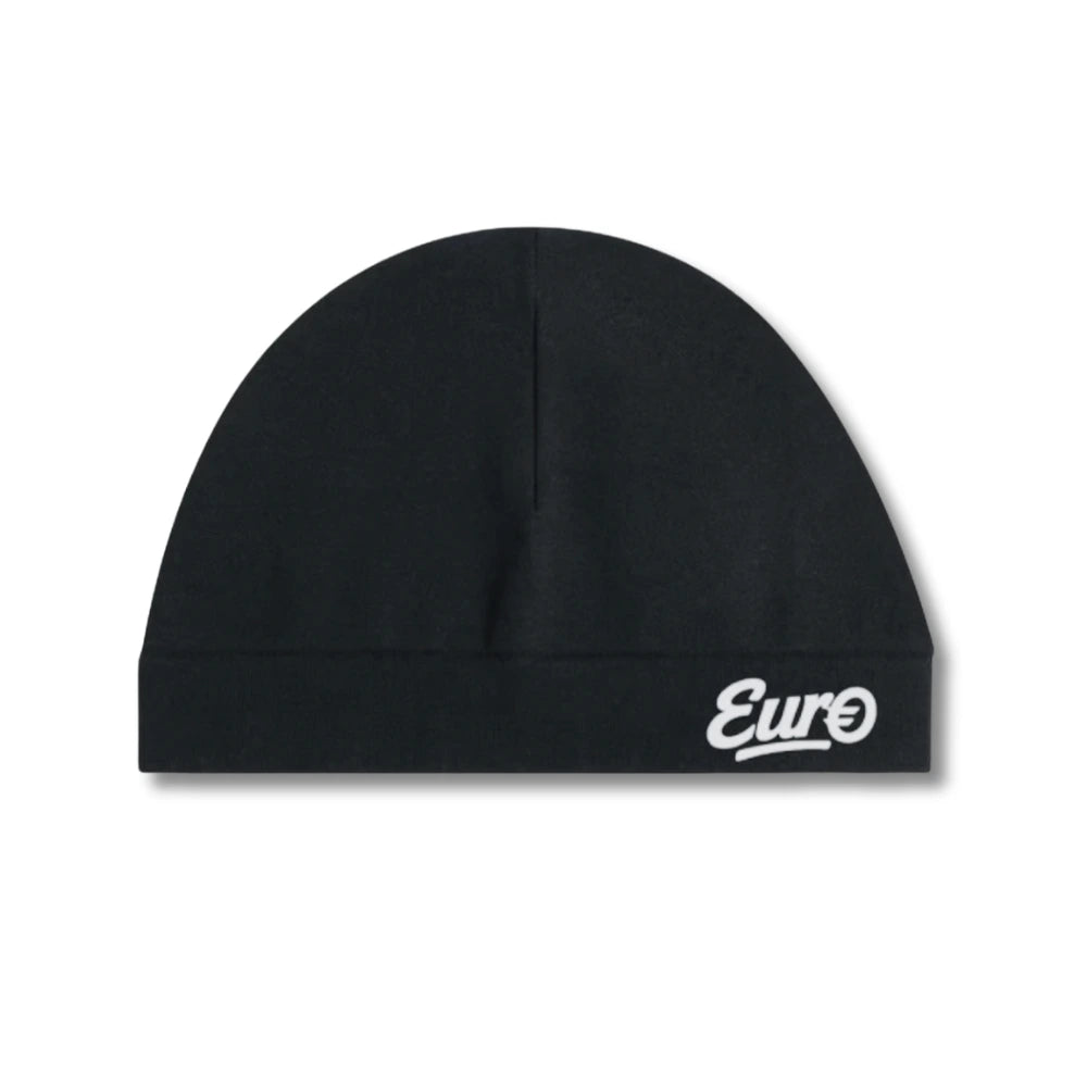 Black skull cap with 'Euro' logo on a white background